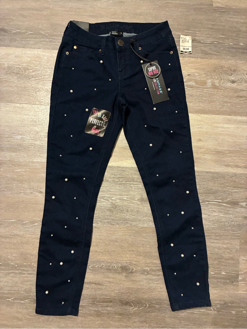 Rampage Navy Pearl-Embellished Women’s Jeans size 3